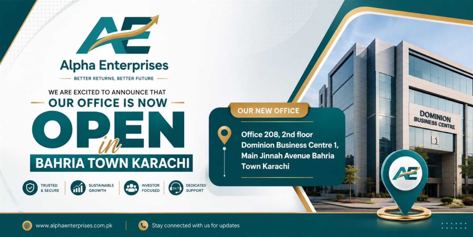 Alpha Enterprises new office now open in Bahria Town Karachi
